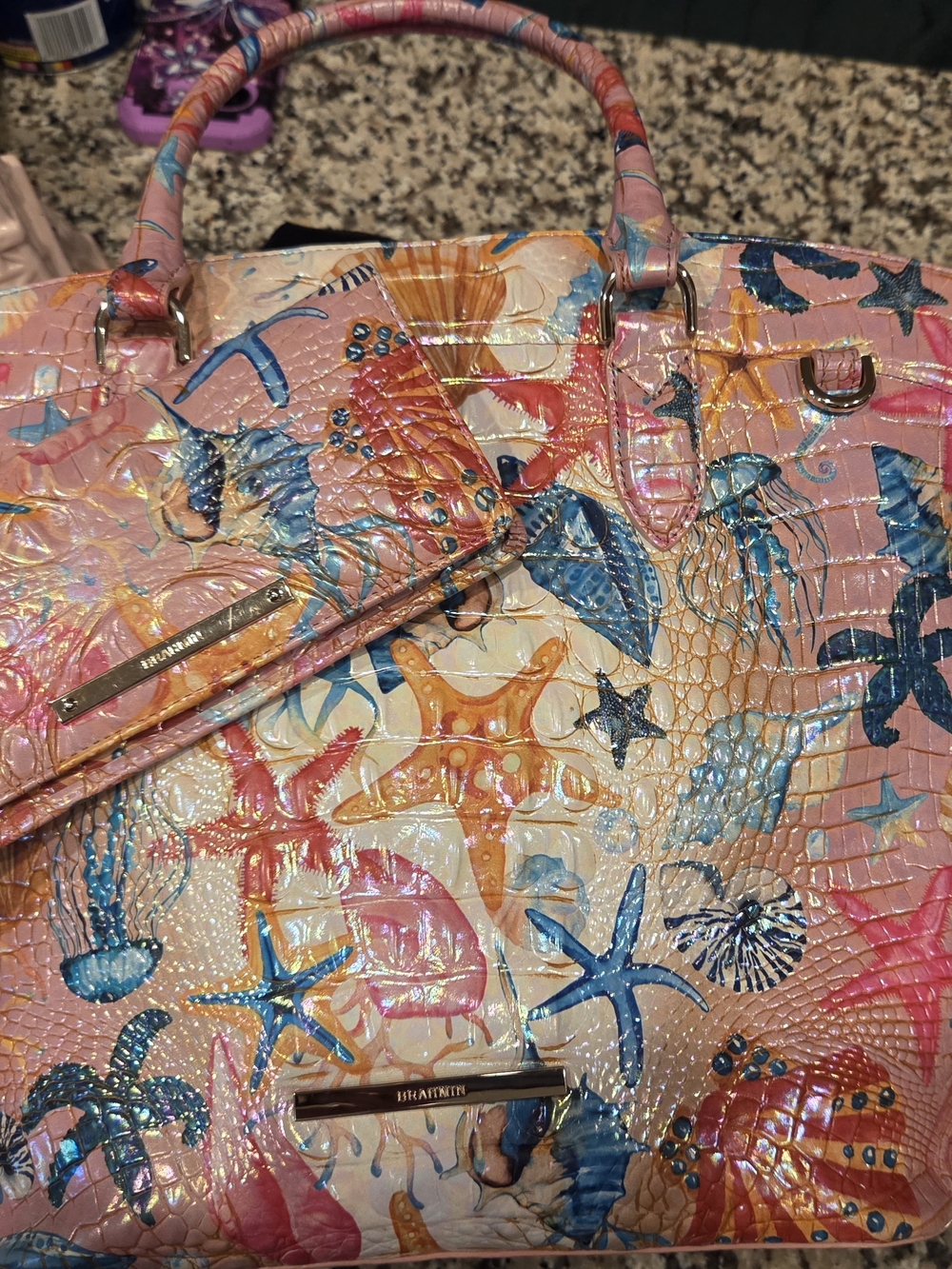 Bright Pink Sea Life Tote Bag With Matching Wallet- Brahmin